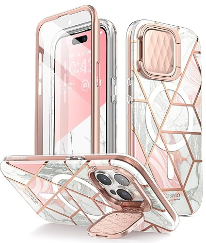 i-Blason für iPhone 15 Pro Max Hülle mit Kameraschutz Ständer [Kompatibel mit MagSafe] Glitzer Handyhülle Bumper Case Schutzhülle [Cosmo] mit Displayschutz für iPhone 15 Pro Max 2023, Marmor