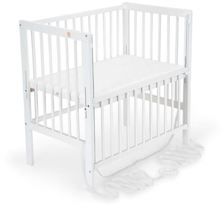 FabiMax Baby Beistellbett Flex mit innovativem Seitengitter für Boxspringbett, Buche massiv weiß, inkl. Matratze Classic