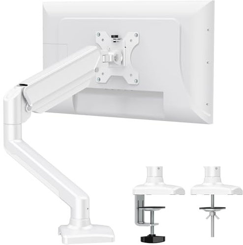 ELIVED EV004W 1 bildskärmsfäste för 13-32 tums skärmar upp till 9 kg med VESA 75/100 mm, gaslyft PC-skärmbordsfäste, lutning, svängbar, roterbar, höjdjusterbar vit