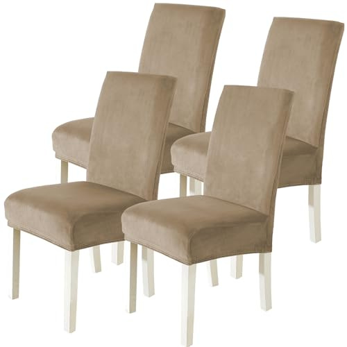 CYCMACO Velluto Coprisedie Con Schienale 4 Pezzi, Coprisedia Cucina Elasticizzato, Universale Copri Sedie Soggiorno, Fodera Sedia Con Schienale Alto, Chair Cover, Cammello