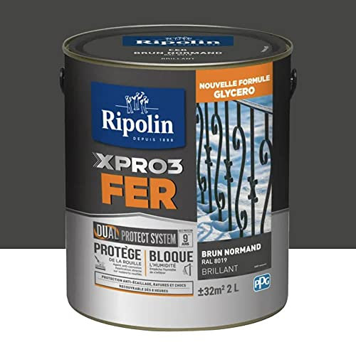 RIPOLIN Peinture fer glycéro XPRO3 Fer Brillant Brun Normand 2 L
