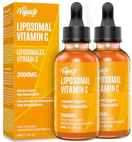 Liposomales Vitamin C Flüssig 2000mg, Hohe Absorption Vit C Tropfen, Antioxidans-Nahrungsergänzungsmittel, Vegan, 2 Flaschen