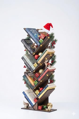 vigowood Geometric 8 Shelves Tree Bookshelf – Modern Design, Durable Wood, 90 x 36 x 18 cm, Home and Office Decoration (Large)
