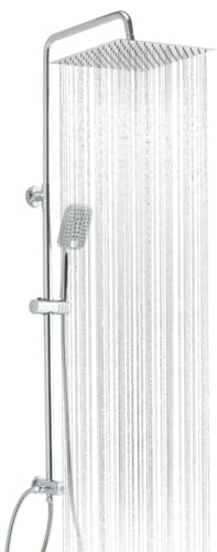 OFFO Regendusche ohne Armatur, 25x25cm Edelstahl Regendusche mit 1,6m Twist-Free Duschschlauch & Höhenverstellbarer Duschstange, Chrom