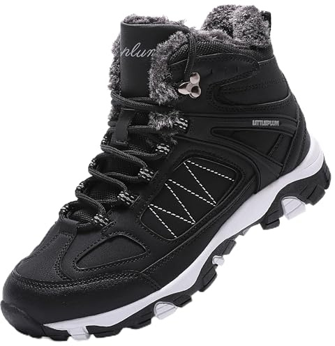 ASHION Bottes Femme Chaussures Coton Bottines Hiver trekking Bottes de Neige,Noir et Blanc, 38 EU