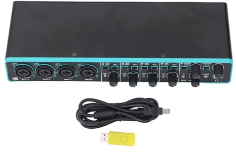 LOCADENCE Professional 4 Channels Sound Card Computer Audio Interface, Plug and Play 4 in 4 Out 92Khz High Fidelity XLR TSR TS Port USB Sound Interface for Recording Songwriting