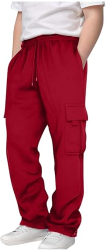Boys Cargo Sweatpants Boys Sweatpants Kids Drawstring Cargo Pants with Pockets Wide Leg Elastic Waist Baggy Jogger Back to School Clothes 7 Years Red