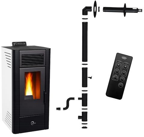 Poêle à granulés étanche Anita 11,6 kW Blanc Sannover + Kit d’installation