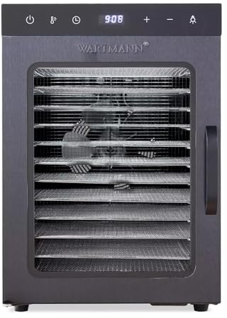Wartmann WM-2512 Déshydrateur automatique en acier inoxydable – Déshydrateur compact avec 12 grilles de déshydratation en acier inoxydable sans BPA, Noir