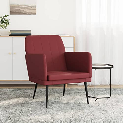 Bucmath Vinröd fåtölj 61 x 78 x 80 cm av konstläder, bekväm relaxfåtölj för vardagsrum, sovrum, kontor, läshörna, robust metallkonstruktion, bekväm sittplats för vuxna
