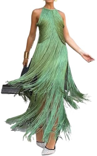 Vestido con Flecos Elegant Tassel Splicing Solid Gowns Dress Women Fashion Hight Wasit Sleeveless Long Sexy Backless Slim Evening para Mujeres