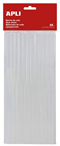 APLI 17003 Lot de 25 barres de colle thermofusible Ø 7,5 mm x 20 cm Transparent