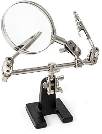 QWORK® Troisième main avec pince et loupe , Outil d'aide avec support , 5X en verre , conçue pour souder , réaliser et inspecter des micro-objets