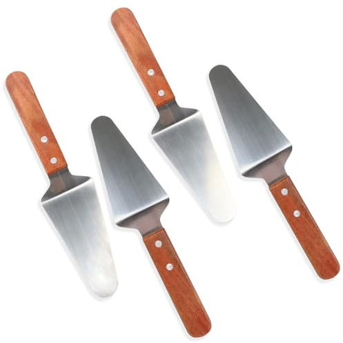 CZWESTC 4 Pcs Stainless Steel Pizza Servers with Wooden Handle, Triangular Spade Pie Pastry Spatula for Cake, Dessert, Tart, Pie and Pizza
