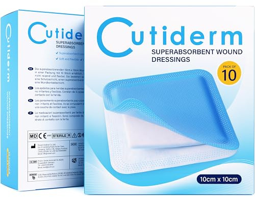 Cutiderm Sterile Low Adherent Super Absorbent Wound Dressings 10cm x 10cm Pack of 10 - Designed for Highly exuding Wounds
