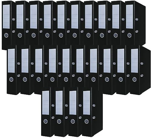OFFICER PRODUCTS 24er Pack Ordner Schwarz A4/75 mm/Papier Pappe/Kunststoffbezug PP Schlitzordner Büroordner Pappordner Aktenordner Metall Kantenschutz