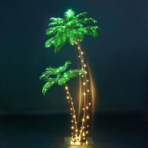 Lightshare Splendida palma artificiale illuminata 1,2 m e 1,8 m, decorazione per ufficio, 184 LED per esterni, patio, casa, feste, giardino, presepe