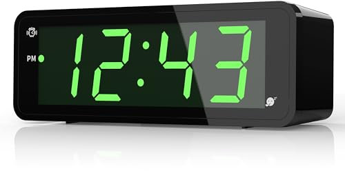 KWANWA Digitaler Wecker,1,8 LED Große Ziffern Display,Alarm Clock Batteriebetrieben,Helligkeit Regelbar,Snooze,12/24HR,Leicht Lesbare Zahlen für Senioren(Grüne Anzeige)