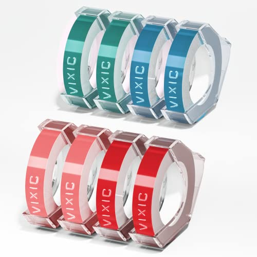 Vixic Kompatibel med Dymo Omega Prägling Etikettband 9 mm x 3 m Kompatibel med Dymo Omega Embosser Junior Etiketttillverkare Organiserare Express, Påfyllningar för Dymo Omega 3D Etikettband