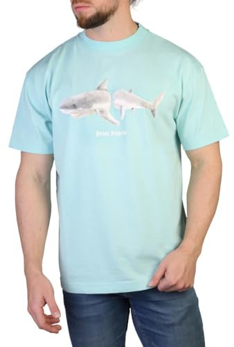 Palm Angels Men t-Shirt Shark Light Blue - White M