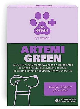 Drasanvi ARTEMIGREEN COMPLEMENTO NUTRICIONAL Perros | con Artemisa y ViItaminas | Apoyo Sistema Inmune Perros | Lesmaniosis Perro |Protección Mosquito leishmania |30 Comp= 1 Comp /15 kg Aroma Carne
