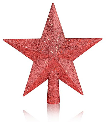 simarro Weihnachten Glitter Star Tree Topper, 20CM Weihnachtsbaumspitze Krone Glitter Star Ornaments für Neujahr Weihnachtsbaumspitze Outdoor Home Holiday Decoration (Rot)