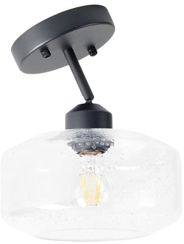 TeHenoo Sloped Ceiling Light with Clear Seeded Glass Shade, Adjustable for Kitchen,Hallway,Living Room