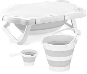 BEFA Baby Badewanne faltbar 4er Set mit Badewanne,Eimer,Badenetz und Baby Bad Rinser, zusammenklappbar ab Geburt