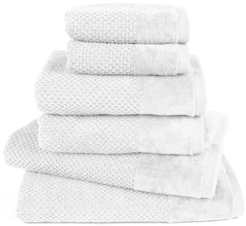 Pure Label 6-TLG. Handtücher Set mit Aufhängeschlaufen aus 100% Baumwolle, saugstark und weich - 2X Badetuch (70x140 cm) 2X Handtuch (50x100cm) 2X Gästetuch (30x50 cm), Weiß