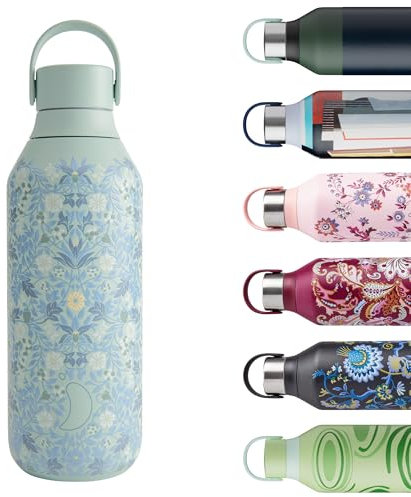 Chilly's Series 2 Water Bottle - Vacuum Insulated Stainless Steel Water Bottle with Soft Collar & Carry Loop, Thermal Flask For Hot & Cold Drinks - Leak Proof, No Sweat - Eleni, 500ml