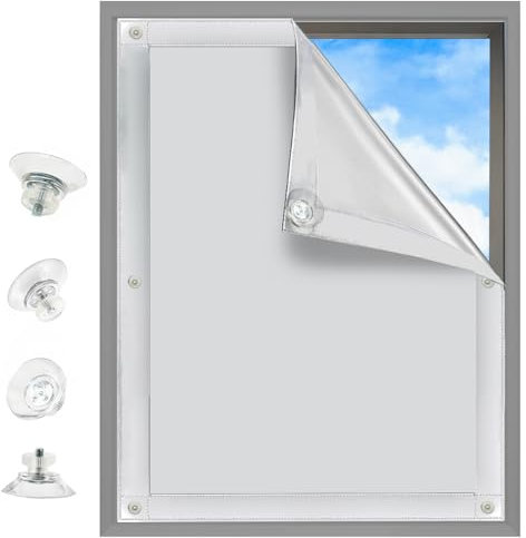 MUHOO Store occultant sans perçage pour fenêtre de toit, 100 % opaque, avec ventouses, protection UV et protection solaire, gris, 96 x 93 cm, S06