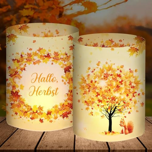 12 Windlicht Tischdeko Herbst, Herbstdeko Innen Modern, Herbstblätter Deko, Herbst Dekoration Aesthetic, Fall Decor Tisch, Autumn Decor Set, Geeignet für Teelichter oder Kerzen