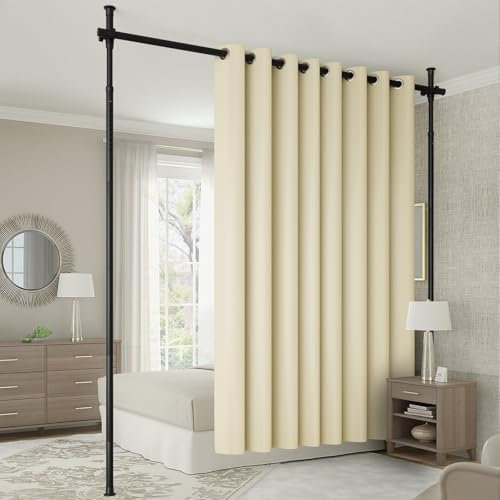 Raumteiler Paravent Gardinenstange ohne Bohren, Flexibel einstellbare Stehende Hängend Vorhangstange, ohne Vorhänge Raumtrenner/Trennwand, für Wohnzimmer und Schlafzimmer| B 178 cm x H 317 cm, Schwarz