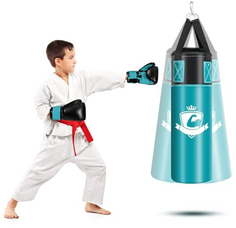 GOPLUS Boxsack-Set Kinder ab 3 Jahren, Hängendes Jugend-Boxsack mit Boxhandschuhen, Handschlaufen & Aufbewahrungsbeutel, austauschbare Füllung, in Karate Kickboxen Taekwondo (Grün)