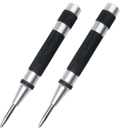 2 Pack Steel Automatic Center Punch with Adjustable Stroke - 5 (125mm) Length Spring Loaded Style, Knurled Steel Handle for Metal Wood Glass Plastic, Metal Marking Tool for Woodworking