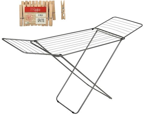 HR Hogar | Tendedero de Ropa Plegable con Alas de Acero para Interior y Exterior - Fabricado en Europa - Ligero y Compacto con Superficie Tendido 18 m + 20 Pinzas de Regalo
