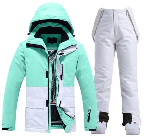 HOTIAN Conjunto de chaqueta y pantalones de esquí para mujer, juego de 2 piezas, traje de esquí para mujer, resistente al agua, cortavientos, invierno, cálido, esquí, nieve, juego de snowboard, L