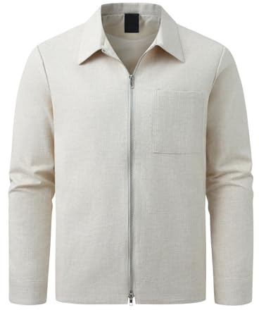 Allthemen Linnejacka Herr Casual Lätt Jackor Dragkedja Sport Transitory Revers Blazer Vår, Beige, S