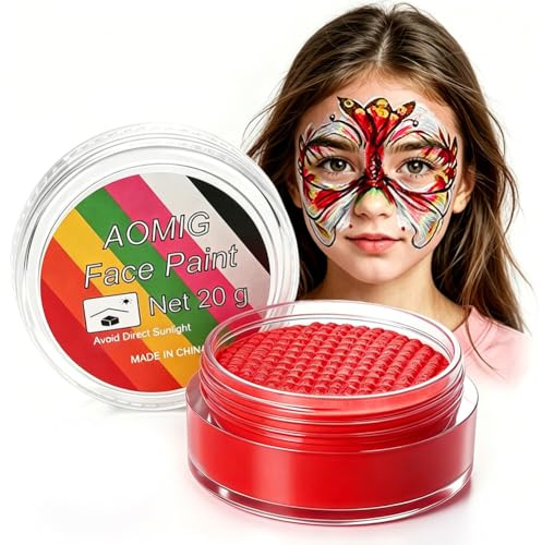 Aomig Kroppsfärg 20 g, ansikts- och kroppsfärg, akvarell, ljus pot-textur makeup för vuxna, barn, smink för karneval, halloween, scen, clown, röd