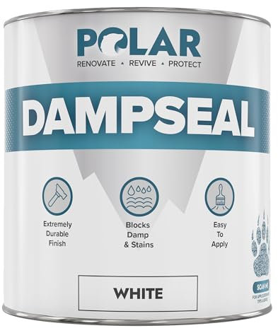 Polar White Damp Seal Paint - 1 Litre - Matt Finish - Stain Blocker and Anti Damp Proof Paint for Internal Walls & Ceilings - Quick Drying for Wood, Plaster, Cement and Stone