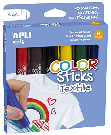 Apli kids 17539 - Pack de 6 tubes de 6 gr de gouache solide pour textile de couleurs assorties