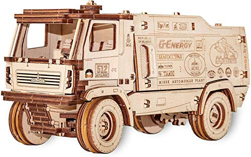 EWA Eco-Wood-Art 5309RR EWA EcoWoodArt 3D Holzpuzzle für Jugendliche und Erwachsene-Mechanisches Dakar Racing Truck MAZ Modell-DIY-Bausatz, Selbstmontage, kein Kleber erforderlich