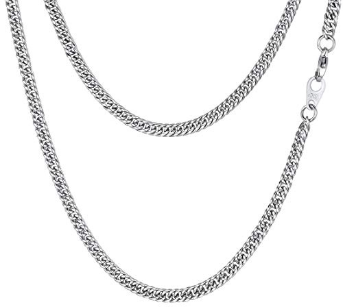 FindChic Collana Uomo Acciaio a Catena Cubana Maglia in Acciaio Inossidabile Collana Catena Cubana Piatta 3,5mm Lunghezza 55cm Regalo per Uomo Hip Hop Punk