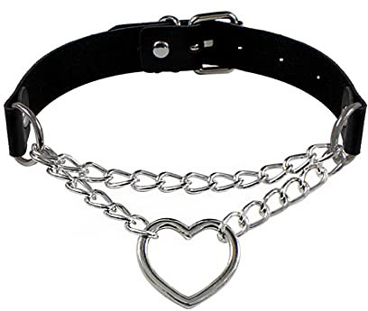 1 gargantilla de cuero con forma de corazón negro con anillo en O vintage gótico punk gargantilla de fantasía para mujer y hombre