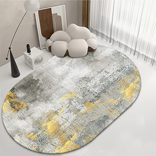 Drsyffsup Große Fläche Teppiche Oval Teppich für Wohnzimmer Schlafzimmer Nachttisch 80 cm 120 cm 140 cm 160 cm 180 cm 200 cm Breite rutschfeste Waschbare Bodendekoratur Matten Grau Gold Licht Luxus