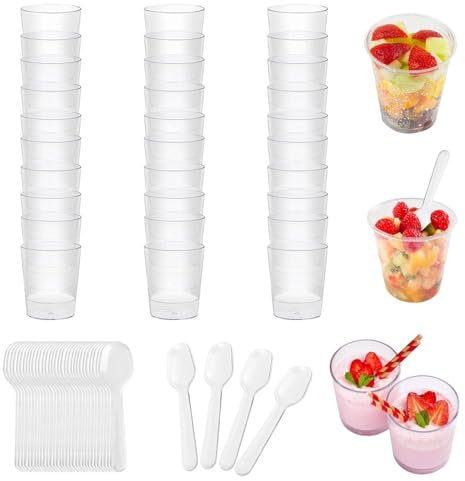 Vasitos Aperitivos Plastico, 50 Pedazos Vasos Chupito Plastico, 55 ml Vasos de Chupito Plastico, Reutilizable Vasitos Para Postres Perfecto Para Cumpleaños Bodas Fiestas Celebraciones Familiares