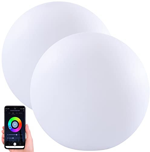 Luminea Home Control WLAN-Akku-Leuchtkugel: 2er-Set WLAN-Akku-Leuchtkugeln, RGBW-LEDs, App, 576 lm, IP54, Ø 30 cm (Leuchtkugel RGBW, außen, LED Tischleuchte Batterie)