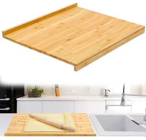YYRZZ Reversible Bamboo Pastry Board, Large Bamboo Wooden Cutting Board with Counter Edge Reversible Pastry Board for Kitchen Chopping Board Butcher Block with Lip for Counter Table Top