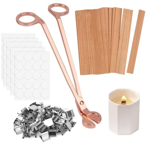 60 Stück Kerzendocht aus Holz, 60 Stück 0,5mm Metallbasis, 13 x 130 mm Verstellbare Holzdochte für Kerzen für Kerzenherstellung und Kerze DIY Handwerk