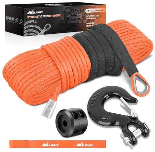 Nilight Synthetic Winch Rope 1/4 x 50ft for Recovery Towing Winches,Orange